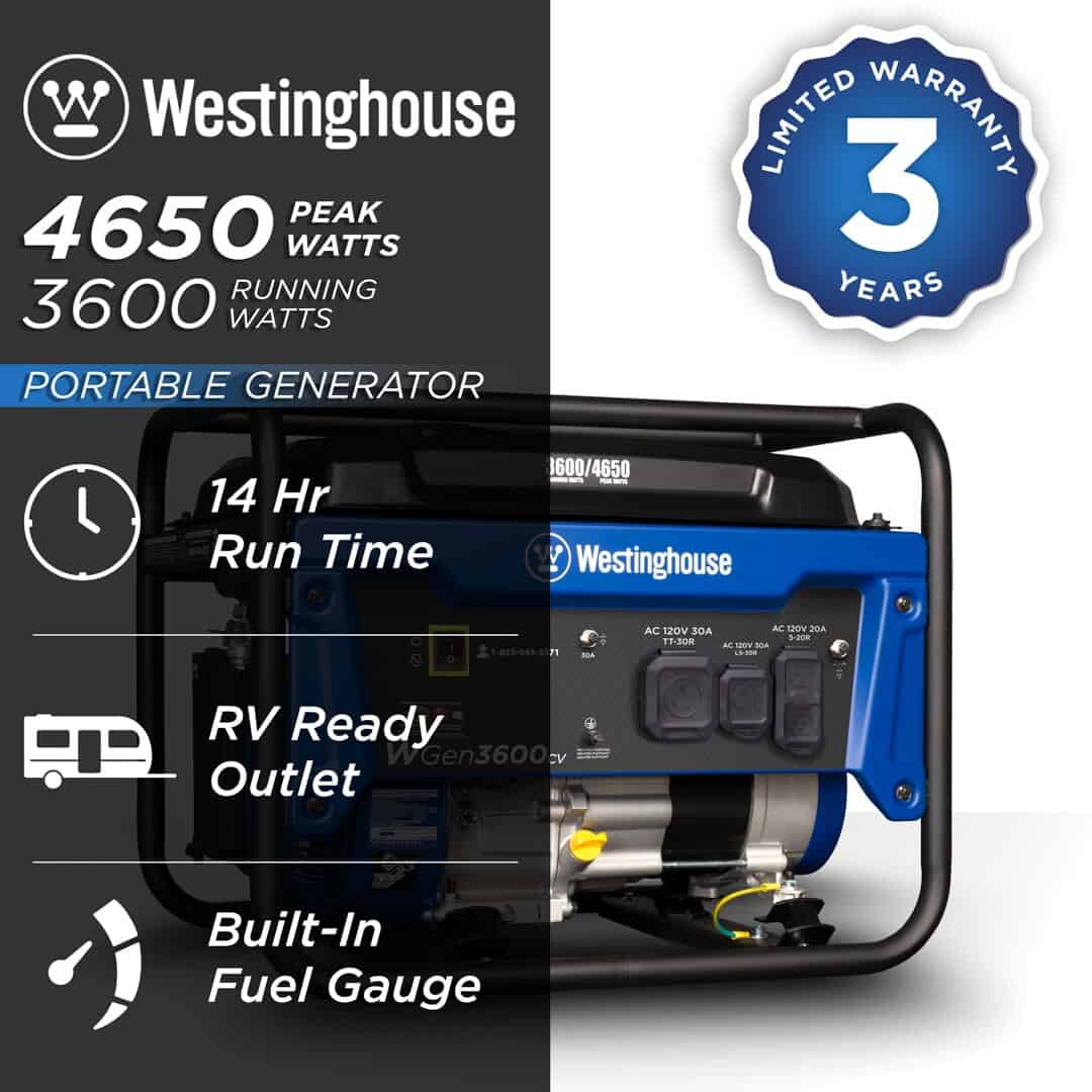 Westinghouse WGen3600cv Recoil Start 3600-Watt Single Fuel (Gasoline) Portable Generator - Image 2