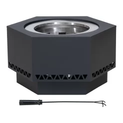 Sunjoy 25.79-in W Matte Hammered Black Stainless Steel Wood-Burning Fire Pit
