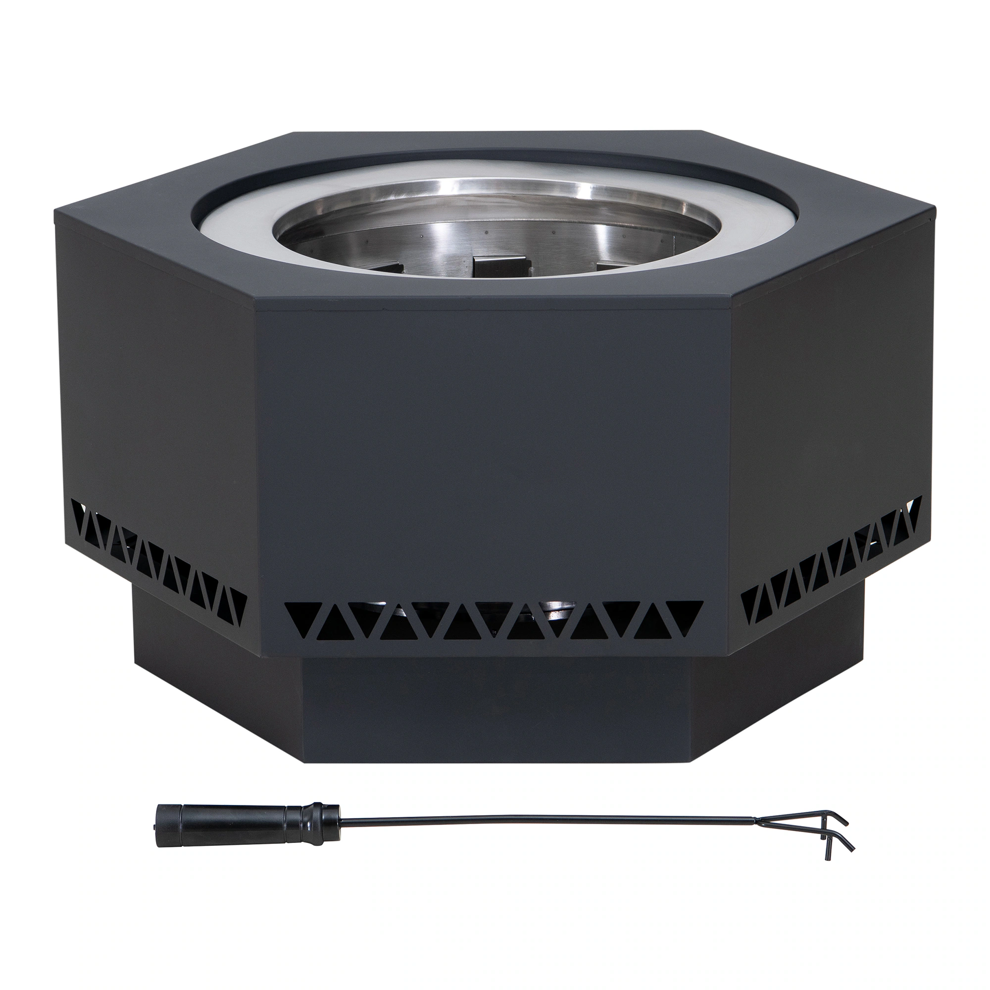 Sunjoy 25.79-in W Matte Hammered Black Stainless Steel Wood-Burning Fire Pit