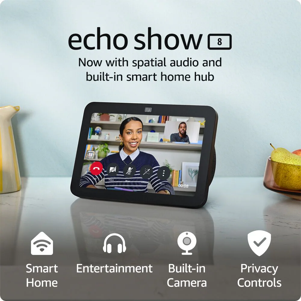 Amazon Echo Show 8 (3rd gen, 2023 release) - with spatial audio, smart home hub, and Alexa - Charcoal