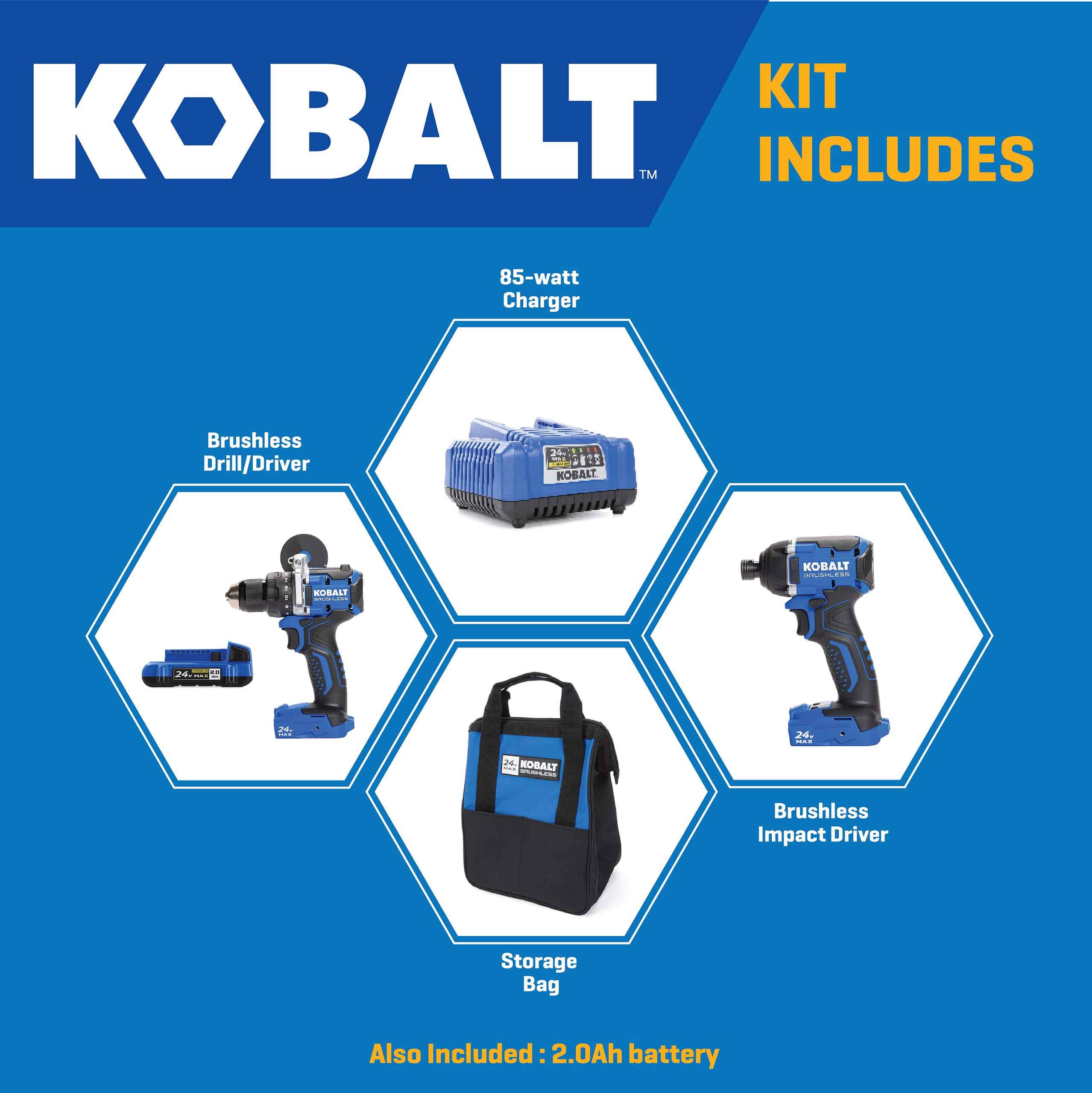 Kobalt Next-Gen 24-volt 2-Tool Brushless Power Tool Combo Kit with Soft Case (1-Battery Included and Charger Included) - Image 2