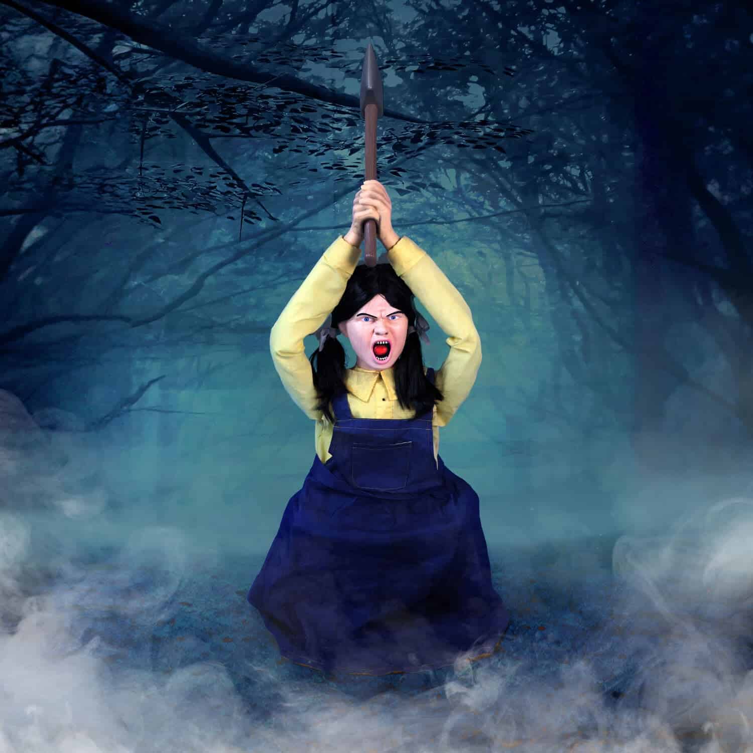 Haunted Hill Farm 4.04-ft Freestanding Motion Activated Laughing Axe Girl Animatronic