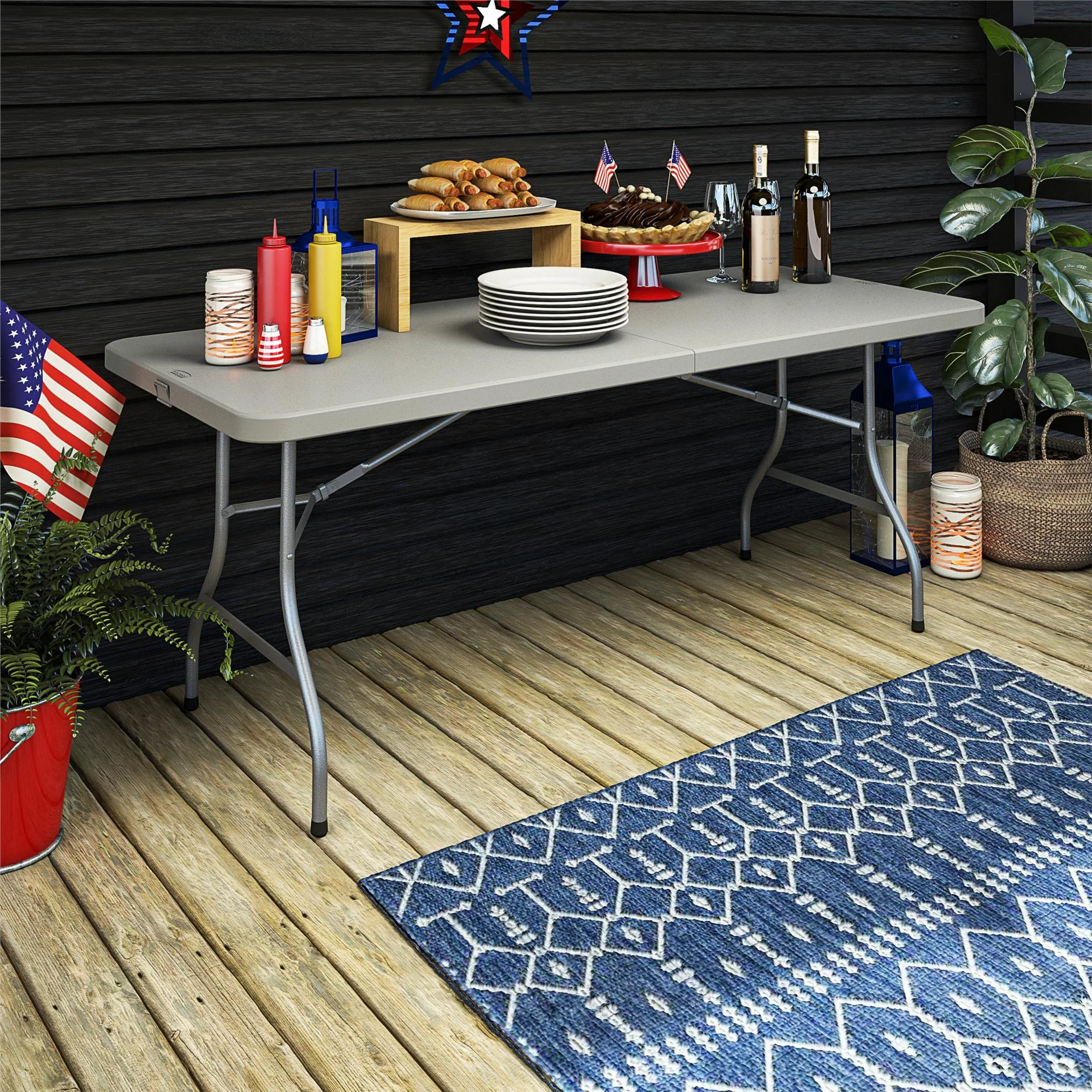 COSCO 6 ft. Fold-in-Half Banquet Table w/Handle, Gray