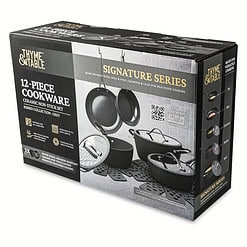 Thyme & Table Signature Ribbed 12-Piece Cookware Set Non-Stick- Grey