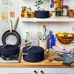Beautiful 12pc Ceramic Non-Stick Cookware Set, Starry Night by Drew Barrymore, Blue