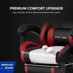 GTRACING GTWD-200 Ergonomic Gaming Chair with Adjustable Pillows and Footrest for Ultimate Comfort, Red