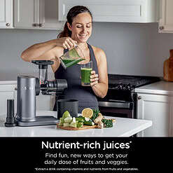 Ninja NeverClog 150 Watts Cold Press Juicer with 18oz Jug, 30oz Pulp Container, 2-Speed, Compact, Red