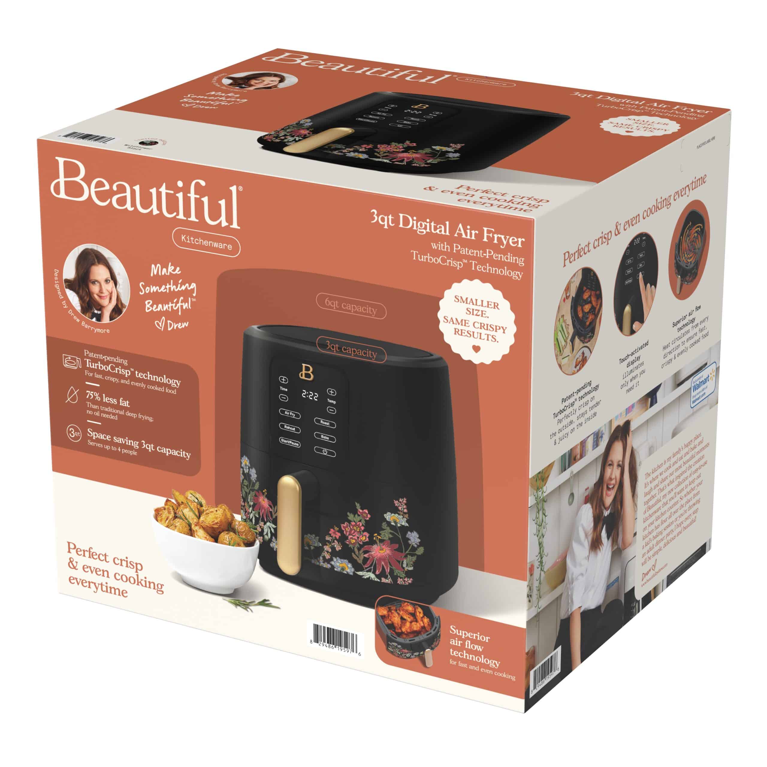 Beautiful 3 Qt Air Fryer with TurboCrisp Technology, Wildflower by Drew Barrymore, Black