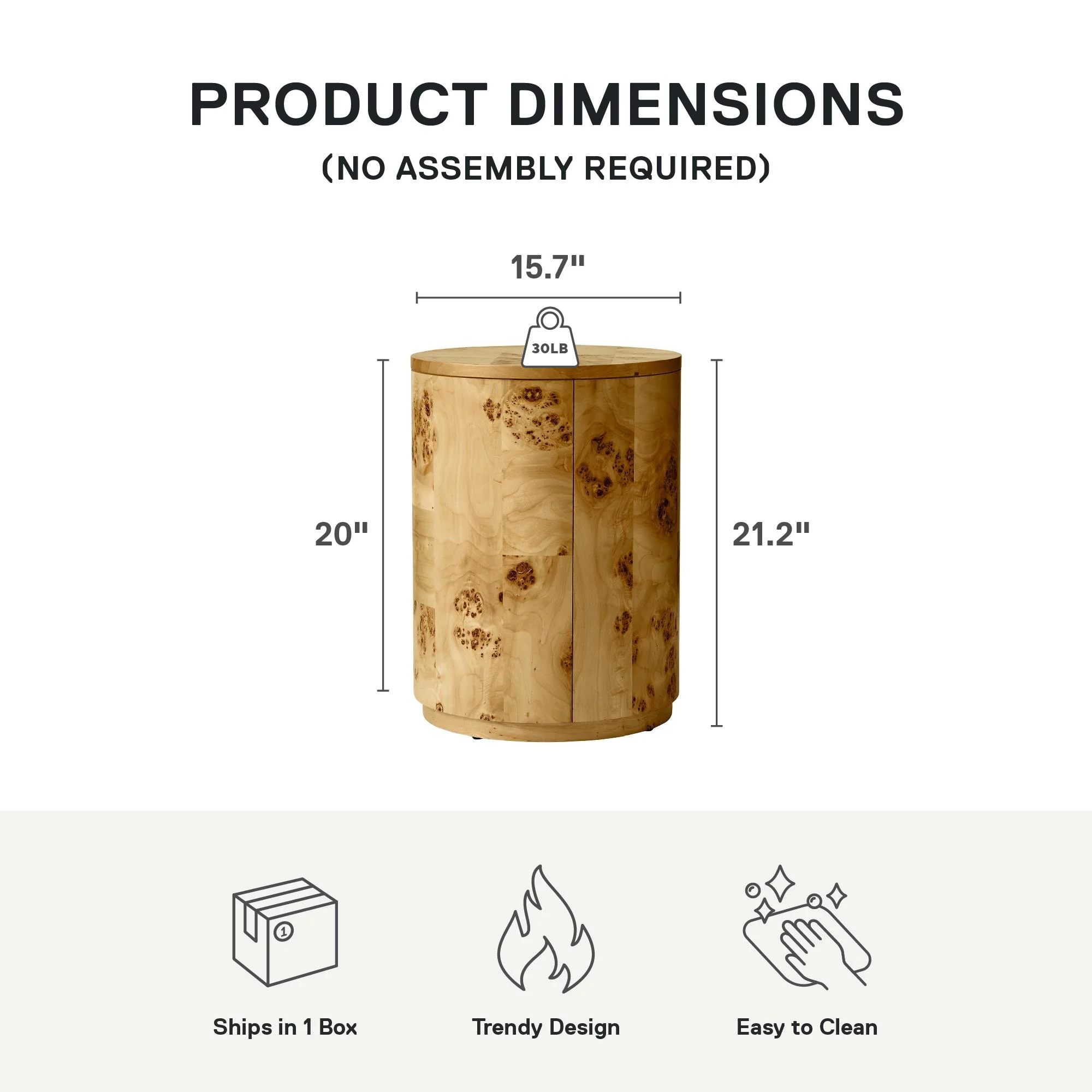 Better Homes & Gardens Burlwood Round End Table, Light Burl Wood Veneer