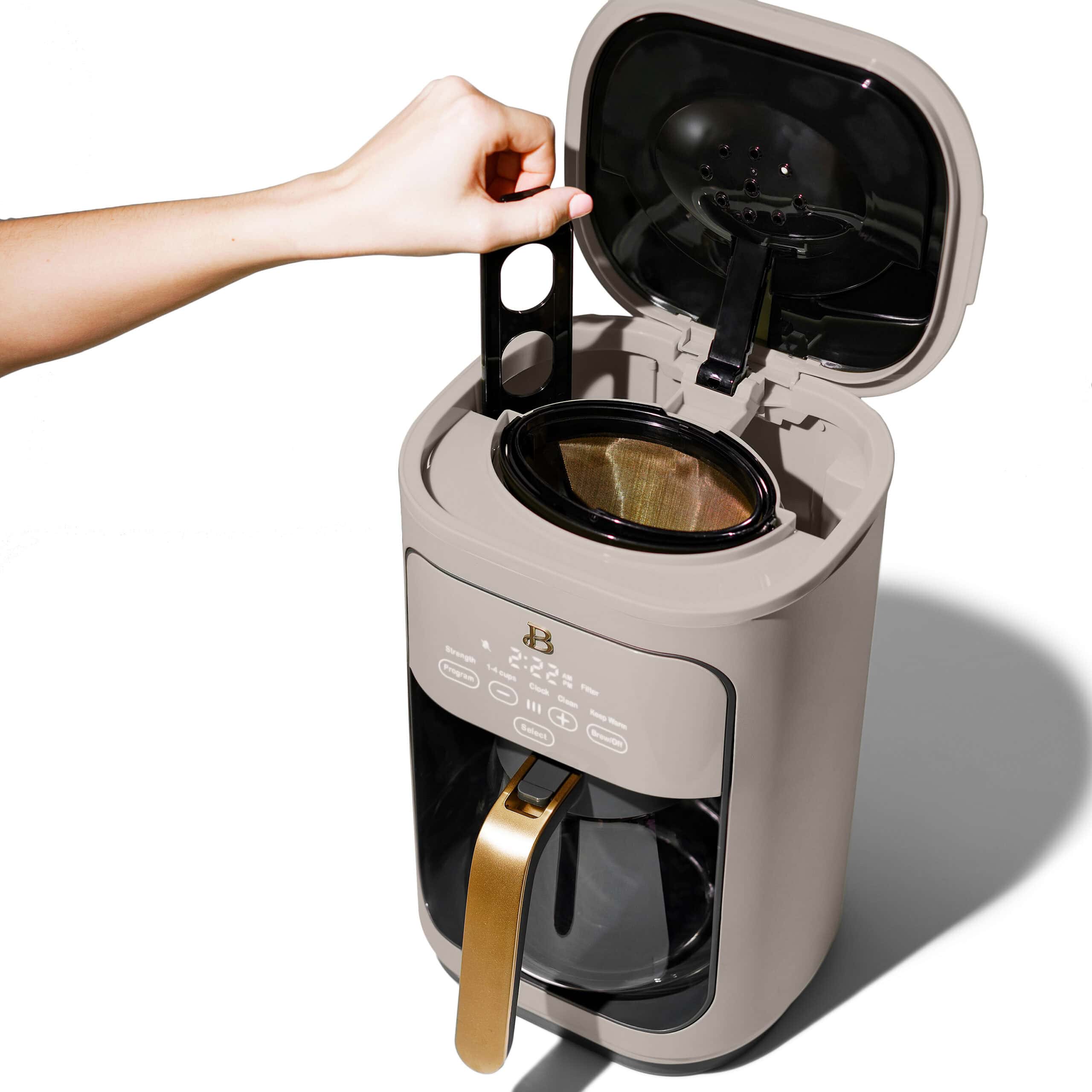 Beautiful 14-Cup Programmable Drip Coffee Maker with Touch-Activated Display, Porcini Taupe by Drew Barrymore