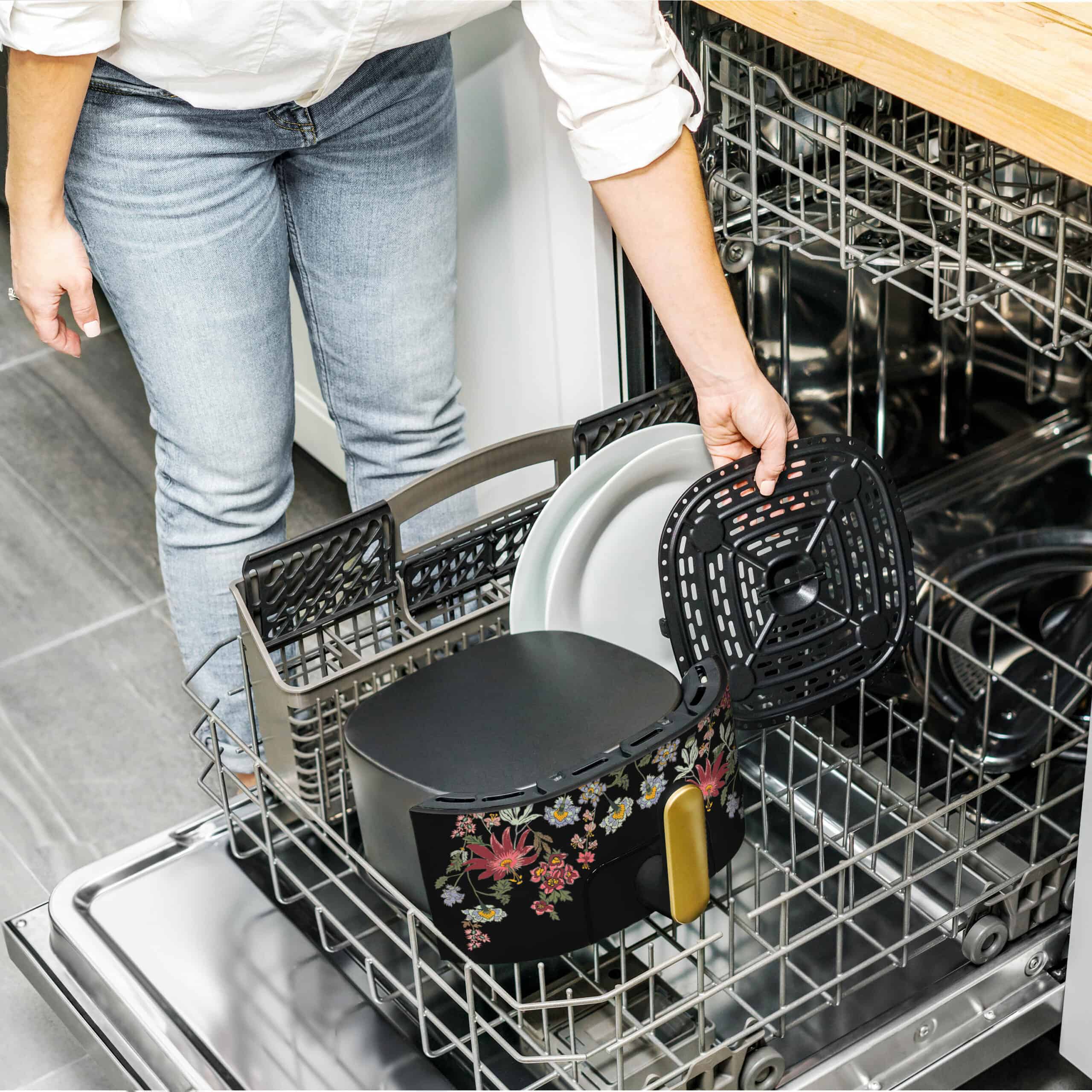 Beautiful 6 Qt Air Fryer with TurboCrisp Technology and Touch-Activated Display, Wildflower by Drew Barrymore, Black