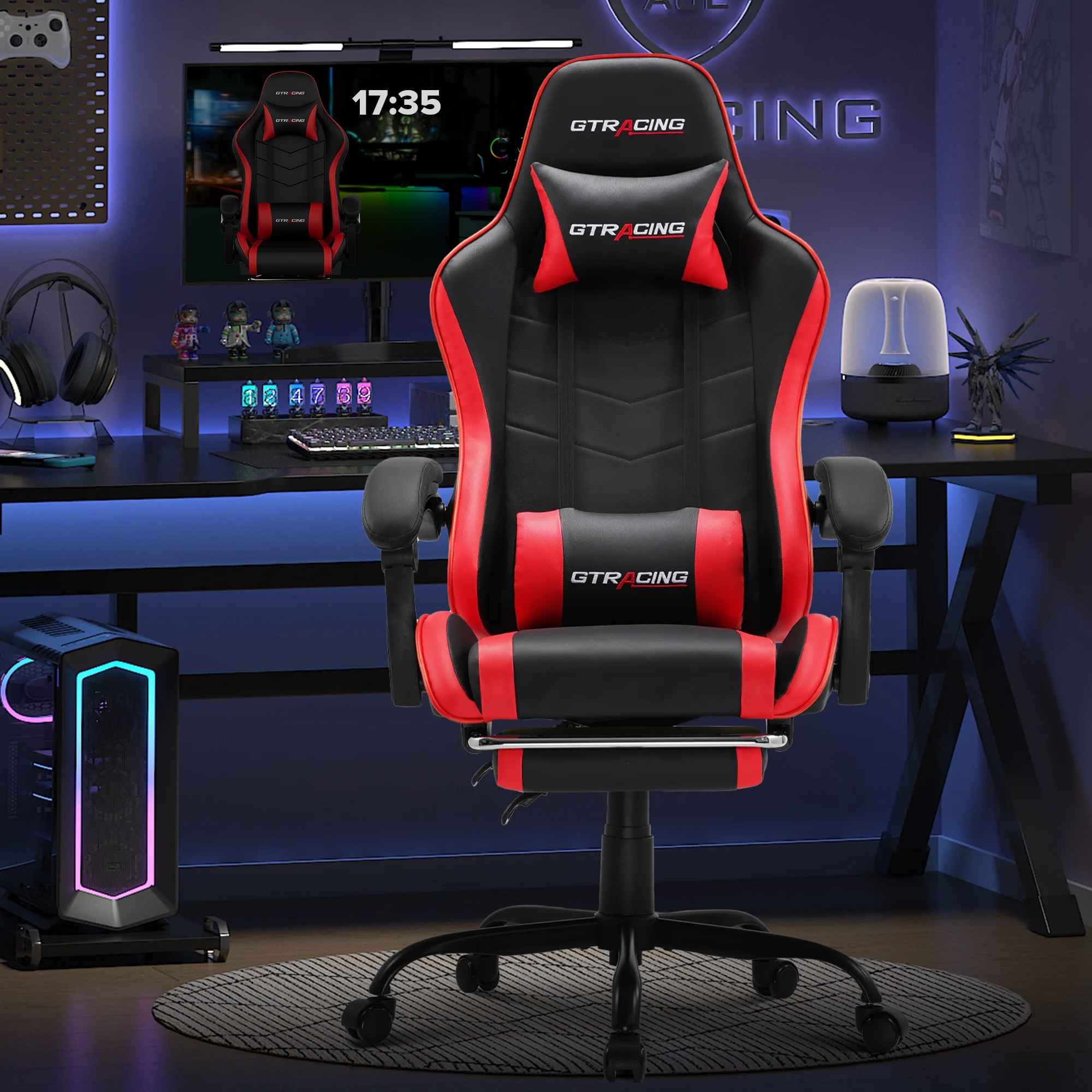 GTRACING GTWD-200 Ergonomic Gaming Chair with Adjustable Pillows and Footrest for Ultimate Comfort, Red
