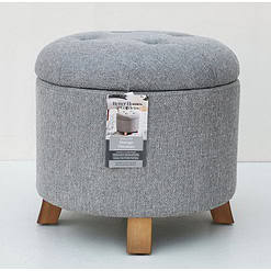 Better Homes & Gardens Round Tufted Storage Ottoman, Gray Faux Linen