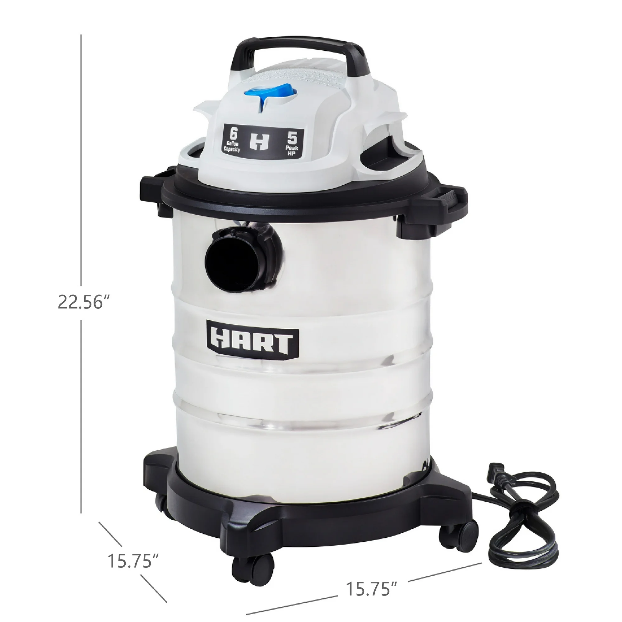 HART 6 Gallon 5 Peak HP Stainless Steel Wet/Dry Vacuum, VOC608S 3702