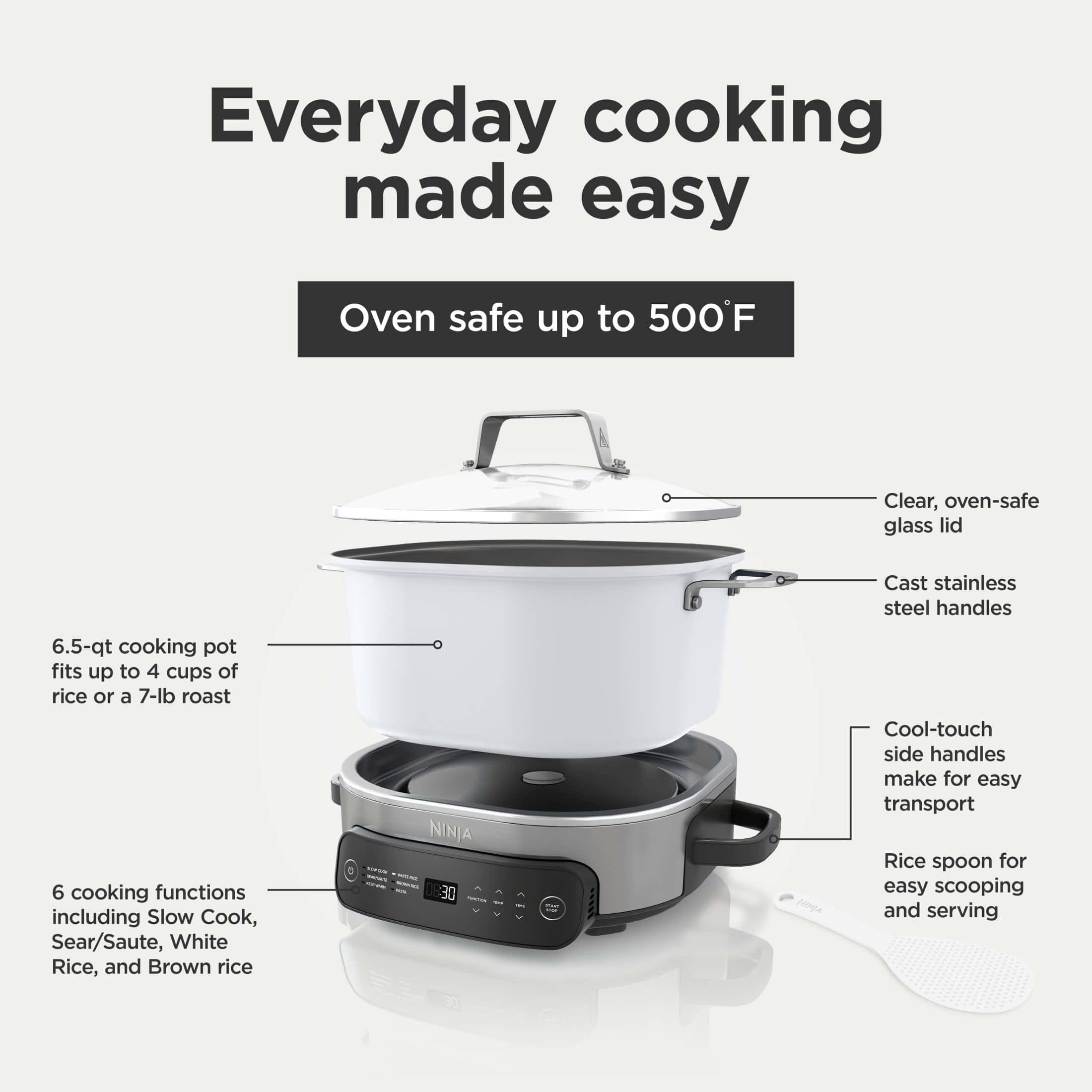 Ninja Foodi 6.5 qt Everyday PossibleCooker, Stainless Steel/White, Multi Cooker, Slow Cooker, MC1100