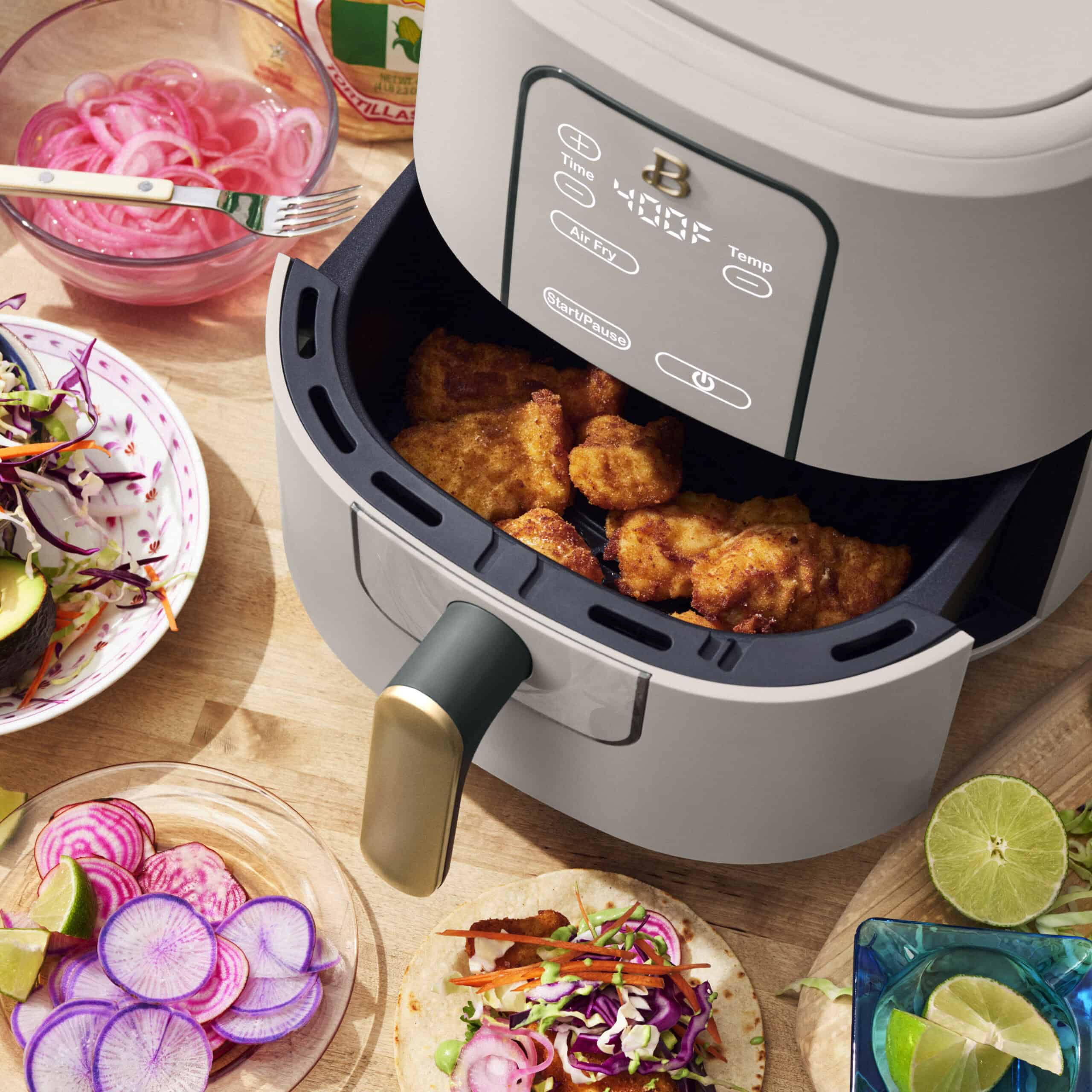 Beautiful 6 Qt Air Fryer with TurboCrisp Technology and Touch-Activated Display, Porcini Taupe by Drew Barrymore