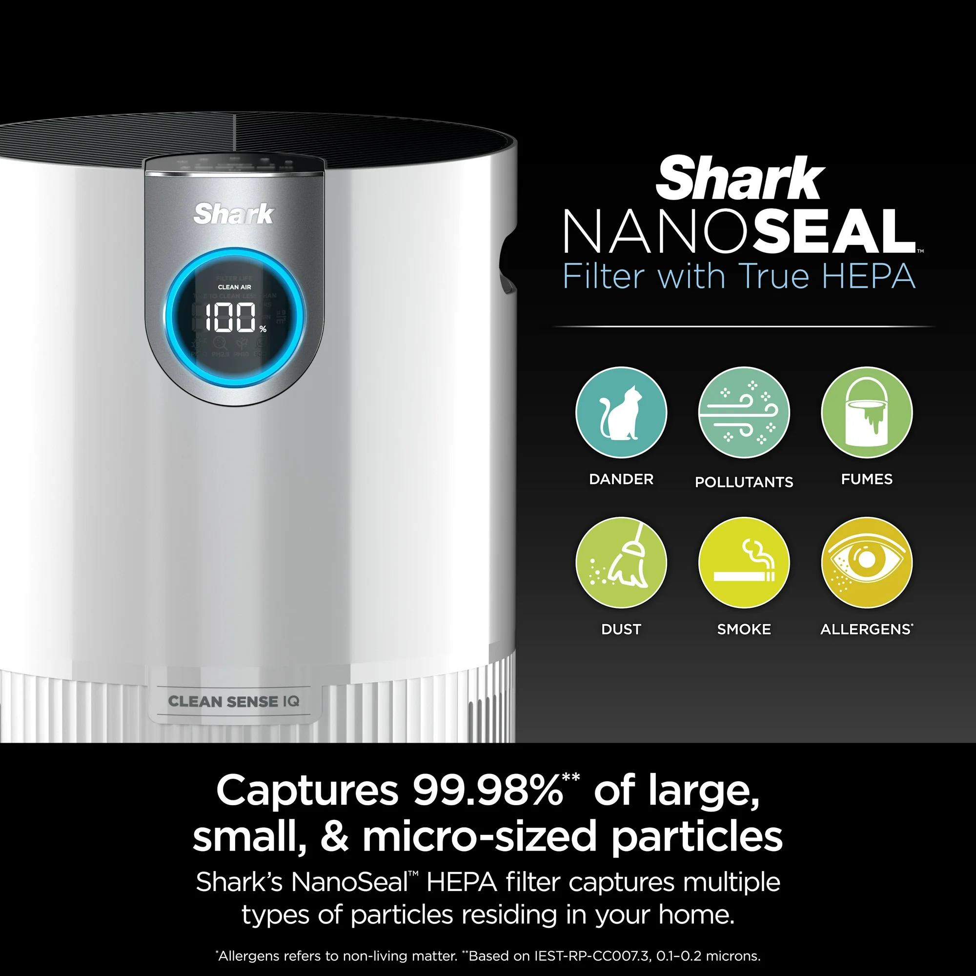 Shark Air Purifier MAX with Nano Seal HEPA, Cleansense IQ, Odor Lock,1000 Sq. ft., White HP200
