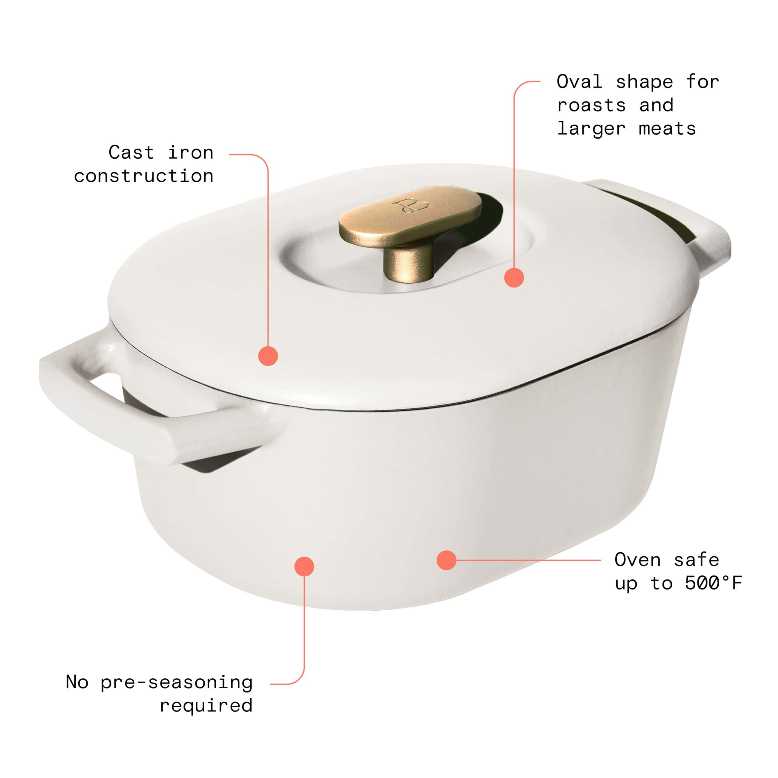 Beautiful 6 Quart Enamel Dutch Oven, White Icing by Drew Barrymore