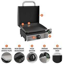 Blackstone 1814 Stainless Steel Propane Gas Portable, Flat Top Griddle Frill Station – Heavy Duty & 12, 000 BTUs, 17 Inch, Black