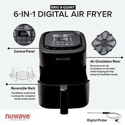 Nuwave Brio 8-Qt Air Fryer, Powerful 1800W, Easy-to-Read Cool White Display, Classic Black