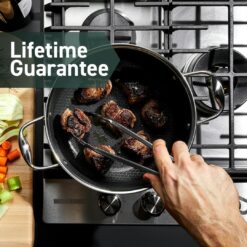 HexClad Hybrid Nonstick Dutch Oven, 5-Quart, Stainless Steel Lid, Dishwasher-Friendly and Oven-Safe Up to 900°F