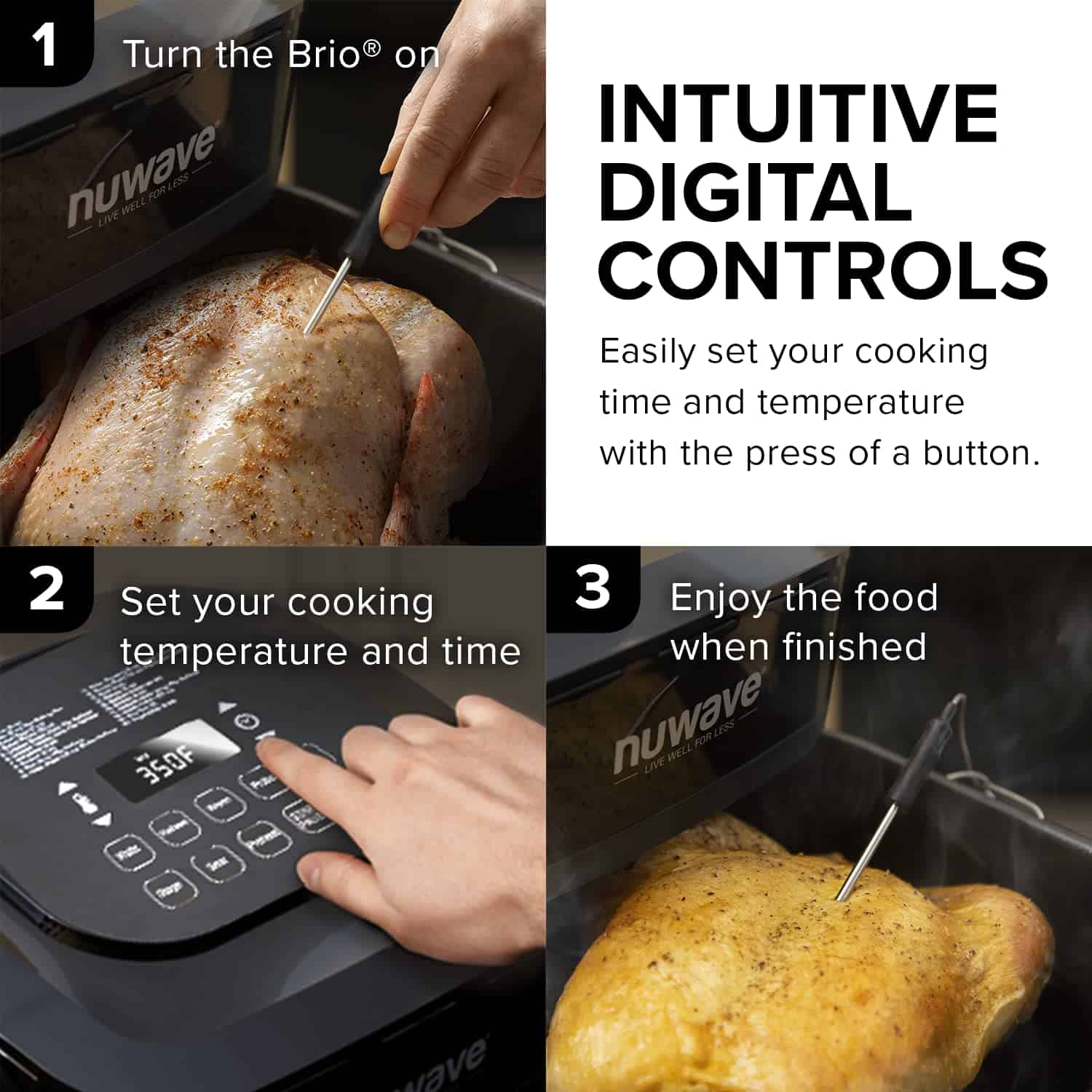 Nuwave Brio 8-Qt Air Fryer, Powerful 1800W, Easy-to-Read Cool White Display, Classic Black