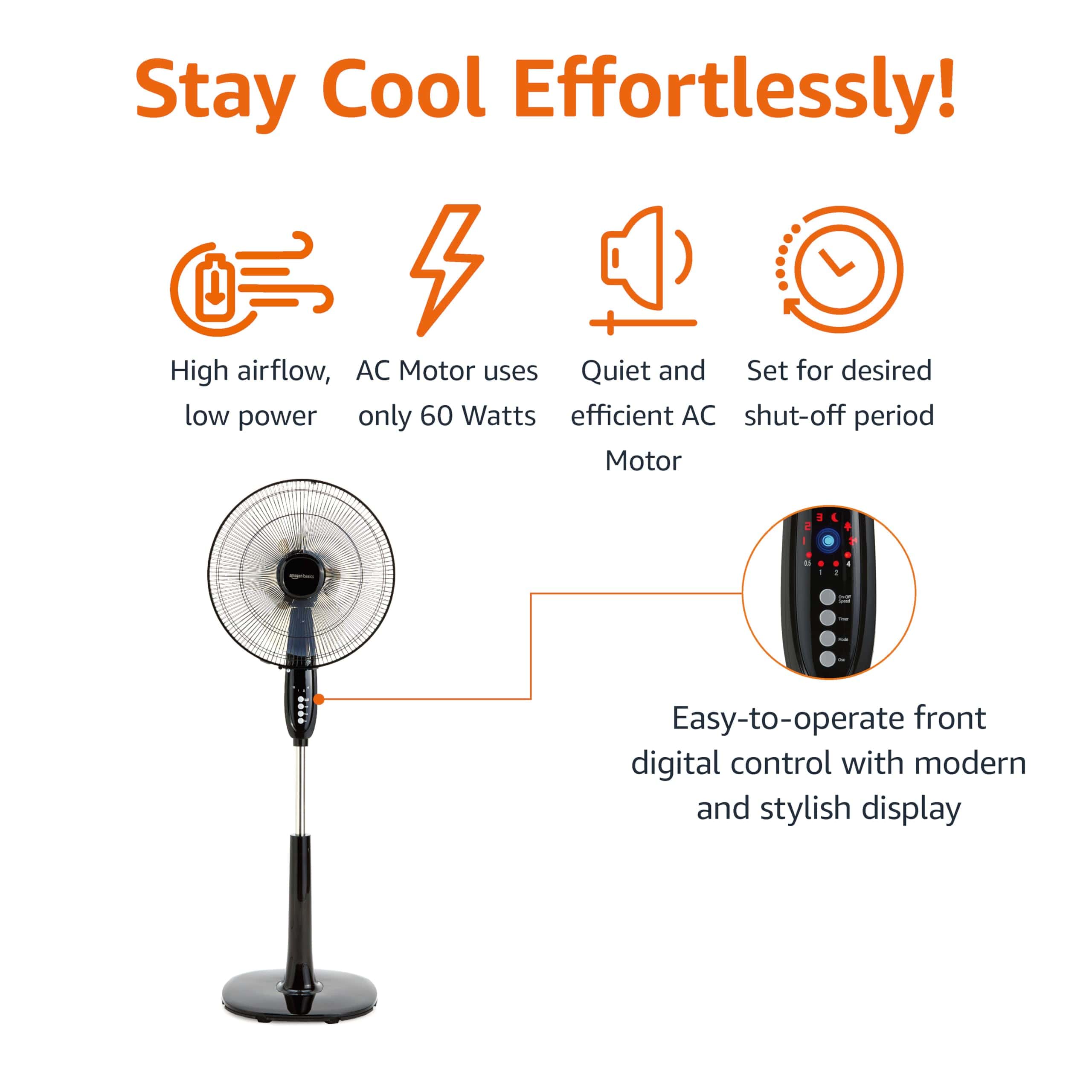 Amazon Basics 16-Inch 3-Speed Pedestal Floor Fan, Standing Fan for Home, Black