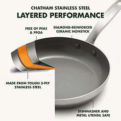 GreenPan Chatham Tri-Ply Stainless Steel Healthy Ceramic Nonstick 12 Piece Cookware Pots and Pans Set, Silver