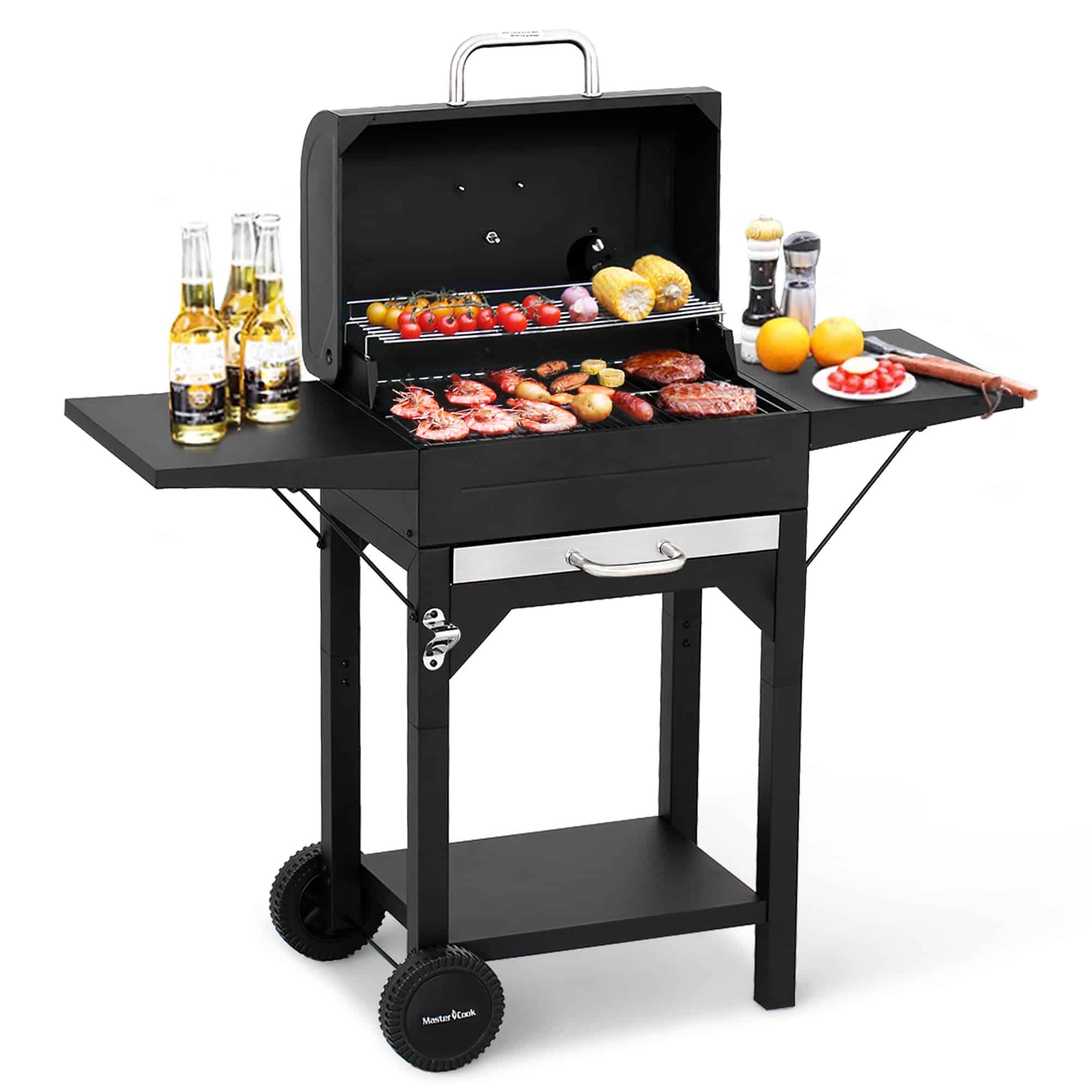 Master Cook Charcoal Grill Outdoor Barbecue 238sq Grill Small BBQ Grill with Side Table for Camping Outdoor Backyard and Patio