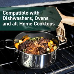 HexClad Hybrid Nonstick Dutch Oven, 5-Quart, Stainless Steel Lid, Dishwasher-Friendly and Oven-Safe Up to 900°F