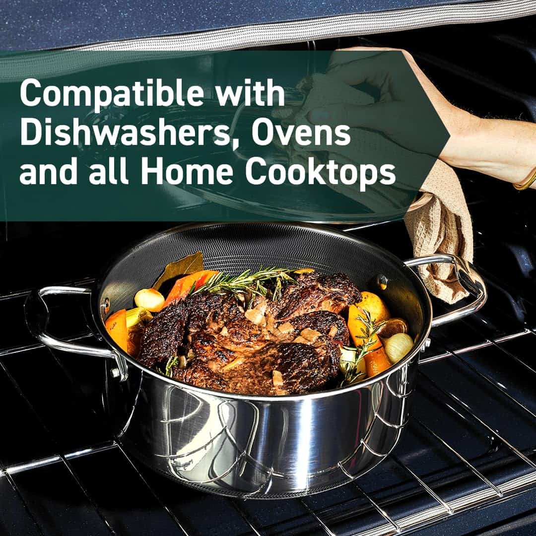 HexClad Hybrid Nonstick Dutch Oven, 5-Quart, Stainless Steel Lid, Dishwasher-Friendly and Oven-Safe Up to 900°F