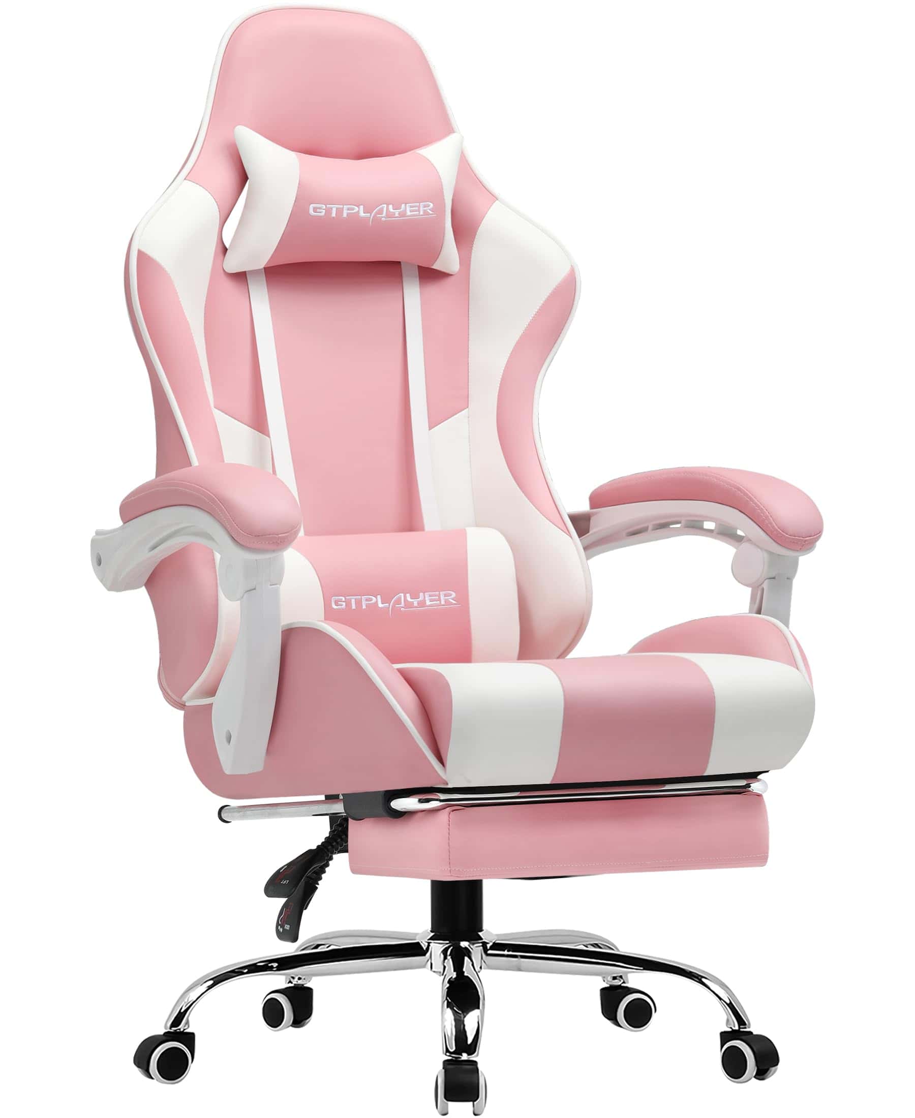 GTPLAYER Gaming Chair, Computer Chair with Footrest and Lumbar Support, Height Adjustable Game Chair with 360°, Pink