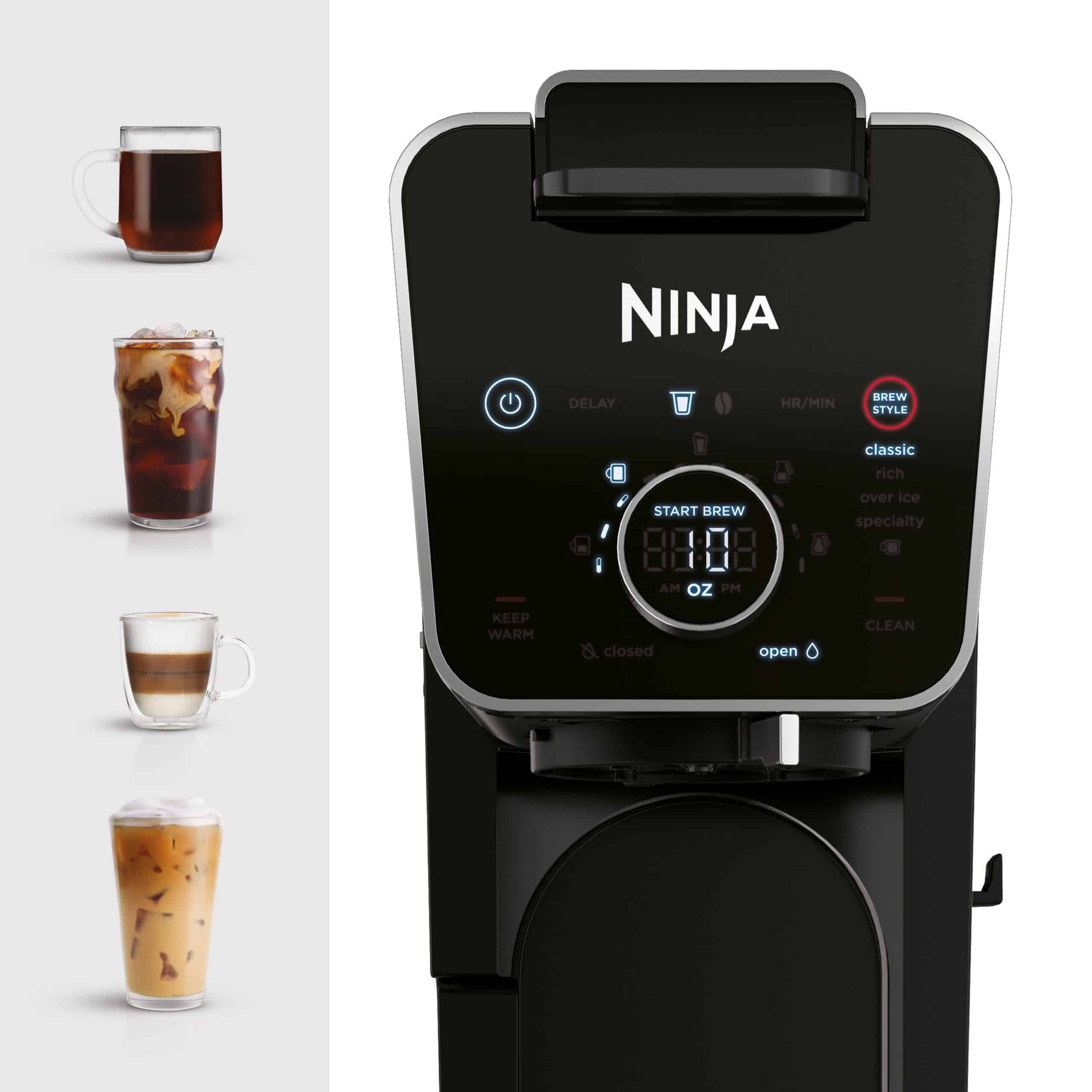Ninja CFP300 Dual Brew Specialty Drop Coffee Maker, Single-Serve, K-Cup Pod Compatible, 12-Cup, Glass Carafe