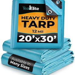 Teal Elite 20x30 Heavy Duty Tarps Waterproof - 12 mil Thick Pool Tarp Cover - 20x30 Tarp UV Resistant, Rip & Tear Proof with Metal Grommets