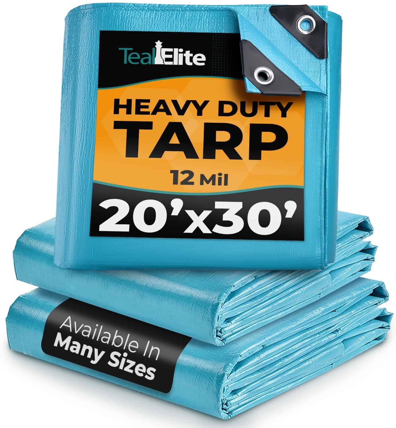 Teal Elite 20x30 Heavy Duty Tarps Waterproof - 12 mil Thick Pool Tarp Cover - 20x30 Tarp UV Resistant, Rip & Tear Proof with Metal Grommets