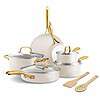 GreenPan Swift 12 Piece Cookware Pot and Pans Set, PFAS & PFOA-Free Healthy Ceramic Nonstick, Gold Stainless Steel Handle, Cream