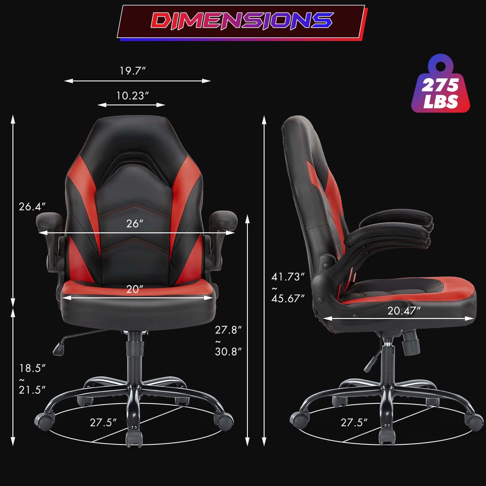 Sweetcrispy Computer Gaming Desk Chair - Ergonomic Office Executive Adjustable Swivel Task PU Leather Racing Chair, Black Red