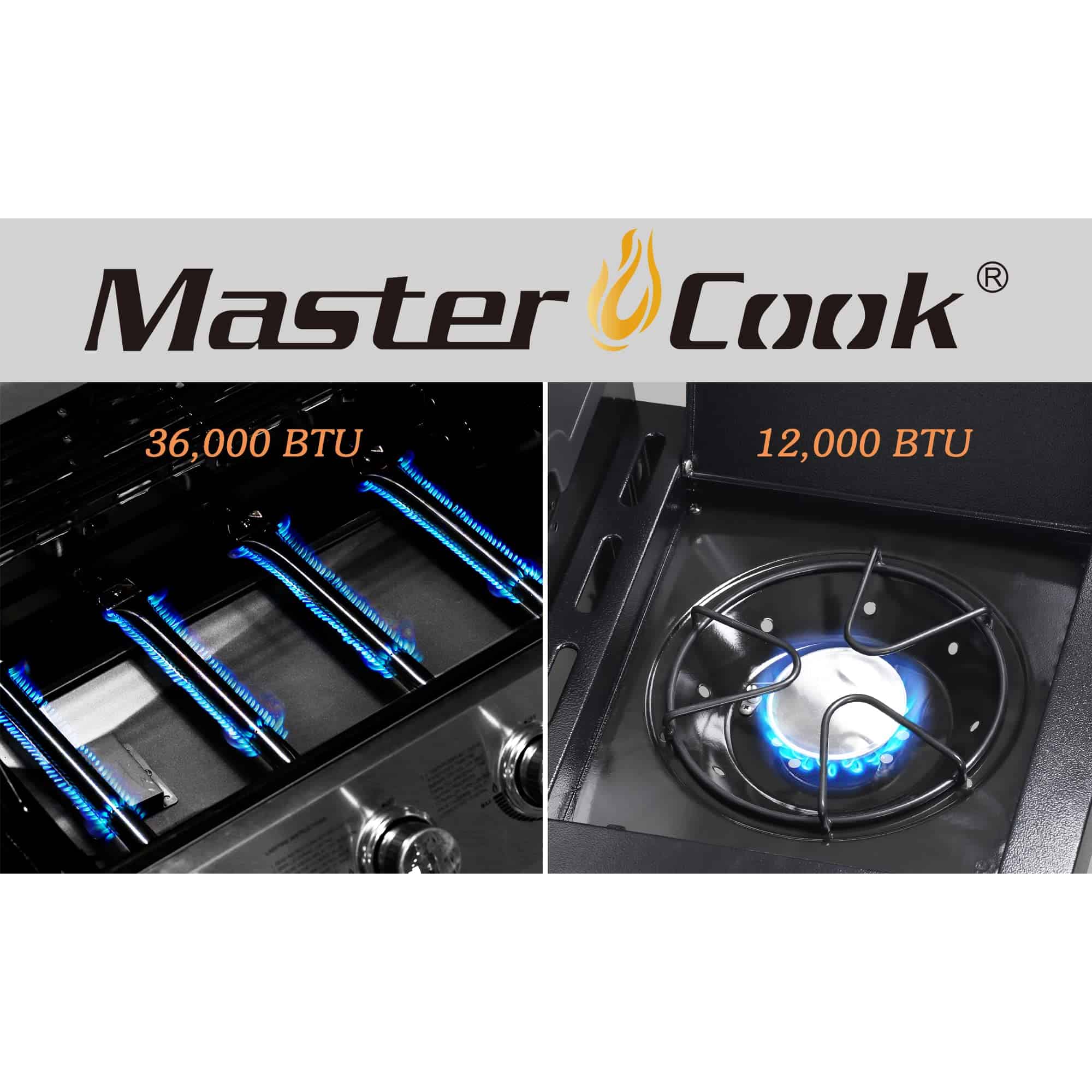 MASTER COOK Outdoor Propane Gas Grill, 4-Burner Gas Grill with Side Burner Liquid Propane Gas Grill BBQ Gas Grill, Silver Black