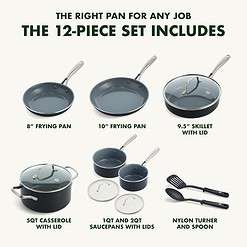 GreenPan Swift Healthy Ceramic Nonstick, 12 Piece Cookware Pots and Pans Set, Black