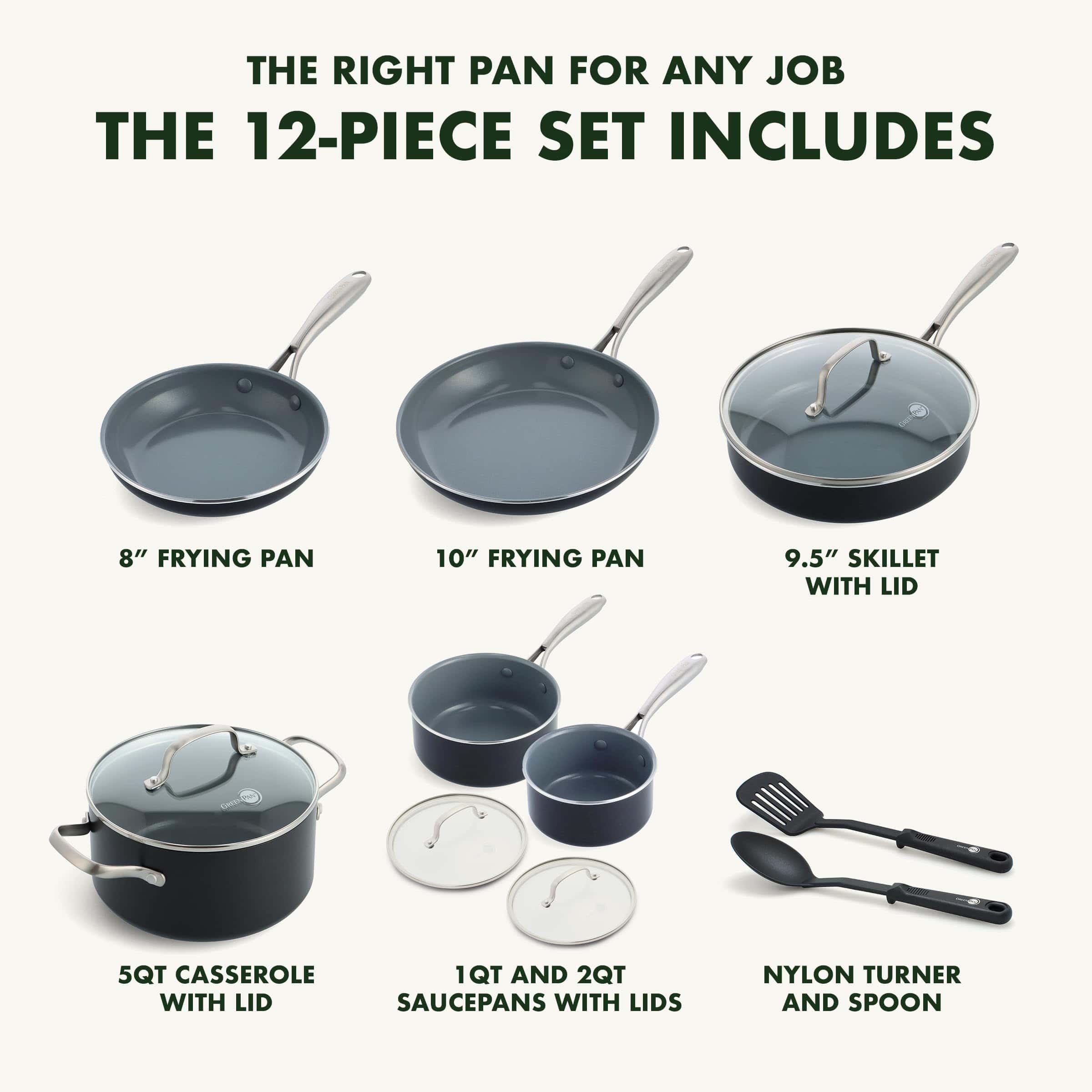 GreenPan Swift Healthy Ceramic Nonstick, 12 Piece Cookware Pots and Pans Set, Black
