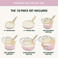 GreenPan Reserve Hard Anodized Healthy Ceramic Nonstick 10 Piece Cookware Pots and Pans Set, Gold Handle, Blush Pink