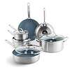 GreenPan Treviso 10 Piece Cookware Set, Non-Toxic PFAS-Free Stainless Steel Ceramic Nonstick Coating, Induction Suitable