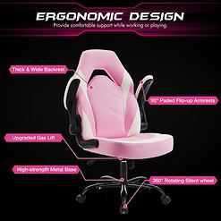 Sweetcrispy Computer Gaming Desk Chair - Pink Ergonomic Office Executive Adjustable Swivel Task PU Leather Racing Chair, White Pink