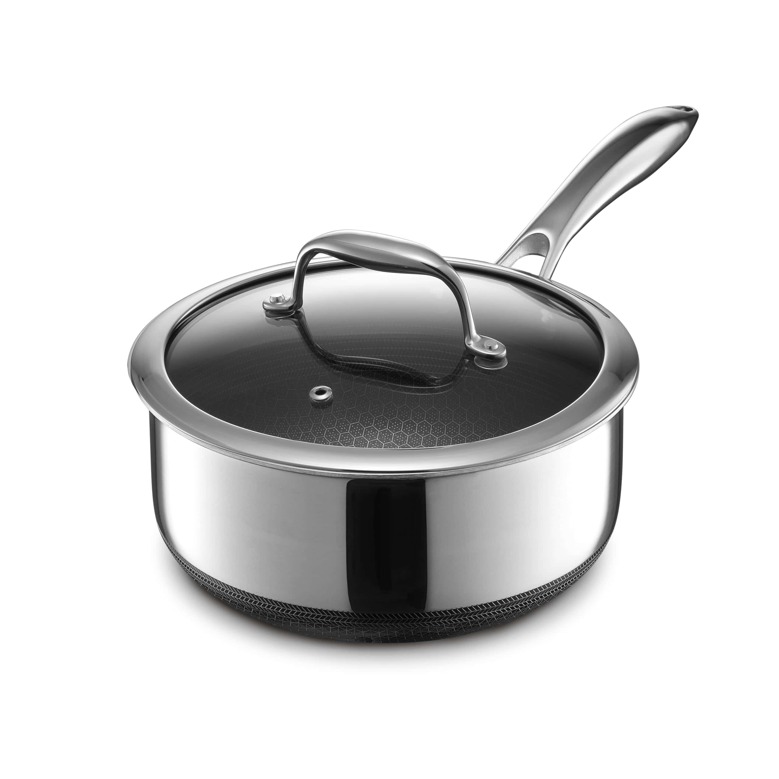 HexClad Hybrid Nonstick 3-Quart Saucepan with Tempered Glass Lid