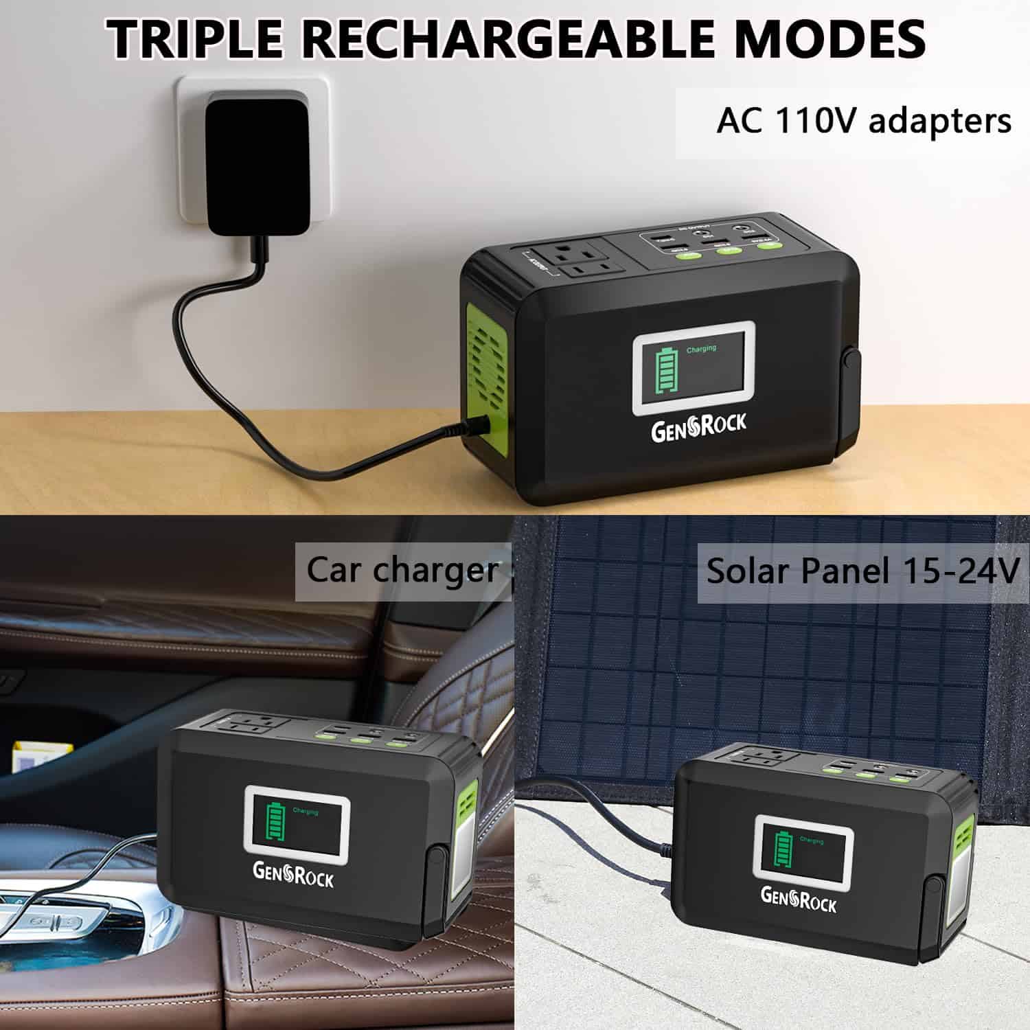 GENSROCK Portable Power Station, 88Wh Outdoor Solar Generator, Lithium Battery Power Bank with 110V/150W Peak AC Outlet