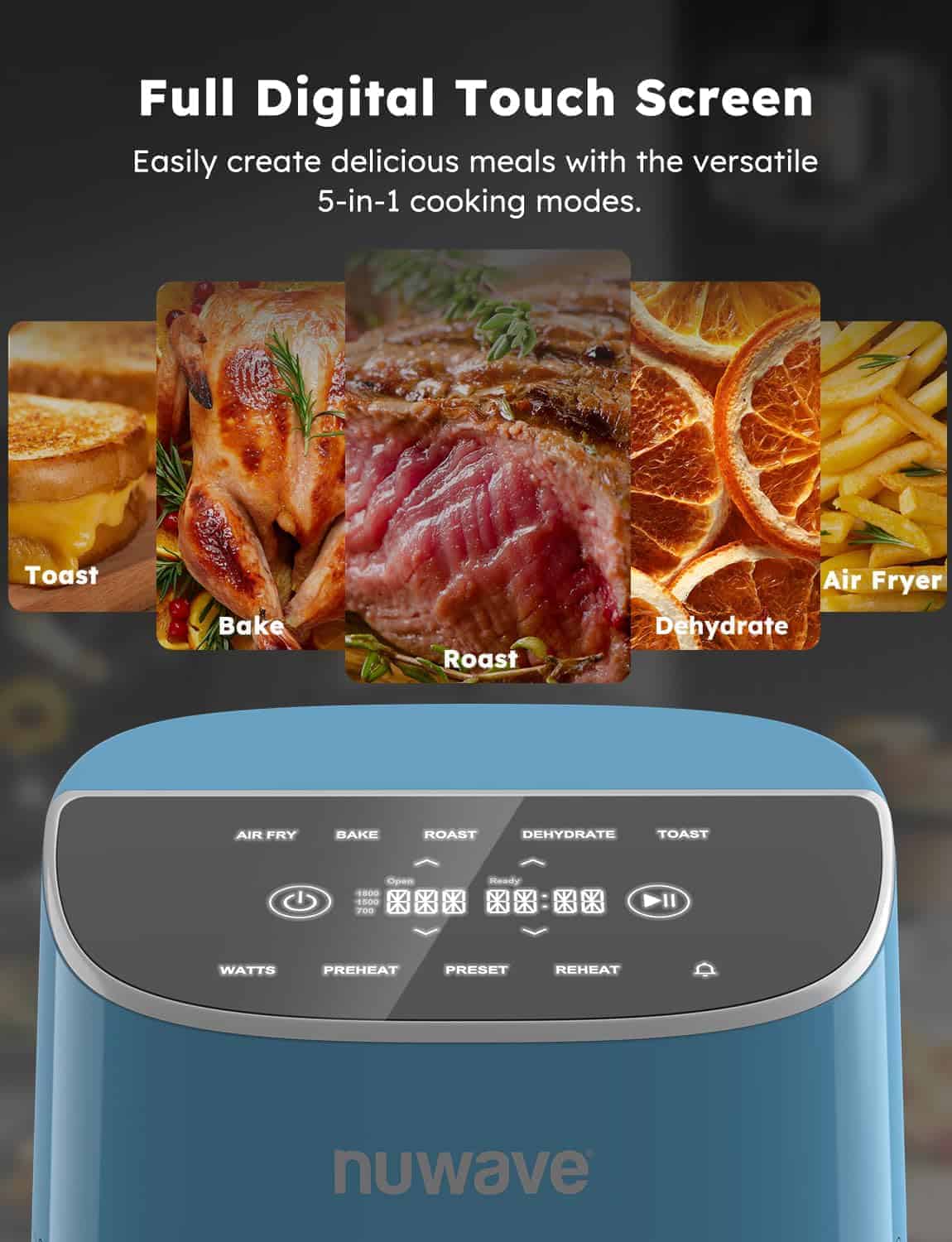 Nuwave Brio Plus 8 Qt Air Fryer, PFAS Free, New & Improved, Digital Touch Screen, Cozy Blue