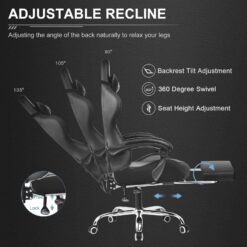 GTPLAYER Gaming Chair, Computer Chair with Footrest and Lumbar Support, Height Adjustable Game Chair with 360°, Black