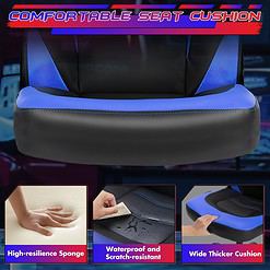 Sweetcrispy Computer Gaming Desk Chair, Ergonomic Office Executive Adjustable Swivel Task PU Leather Racing Chair, Black Blue