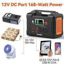 FF FLASHFISH 200W Portable Power Station, FlashFish 40800mAh Solar Generator With 110V AC Outlet/2 DC Ports/3 USB Ports