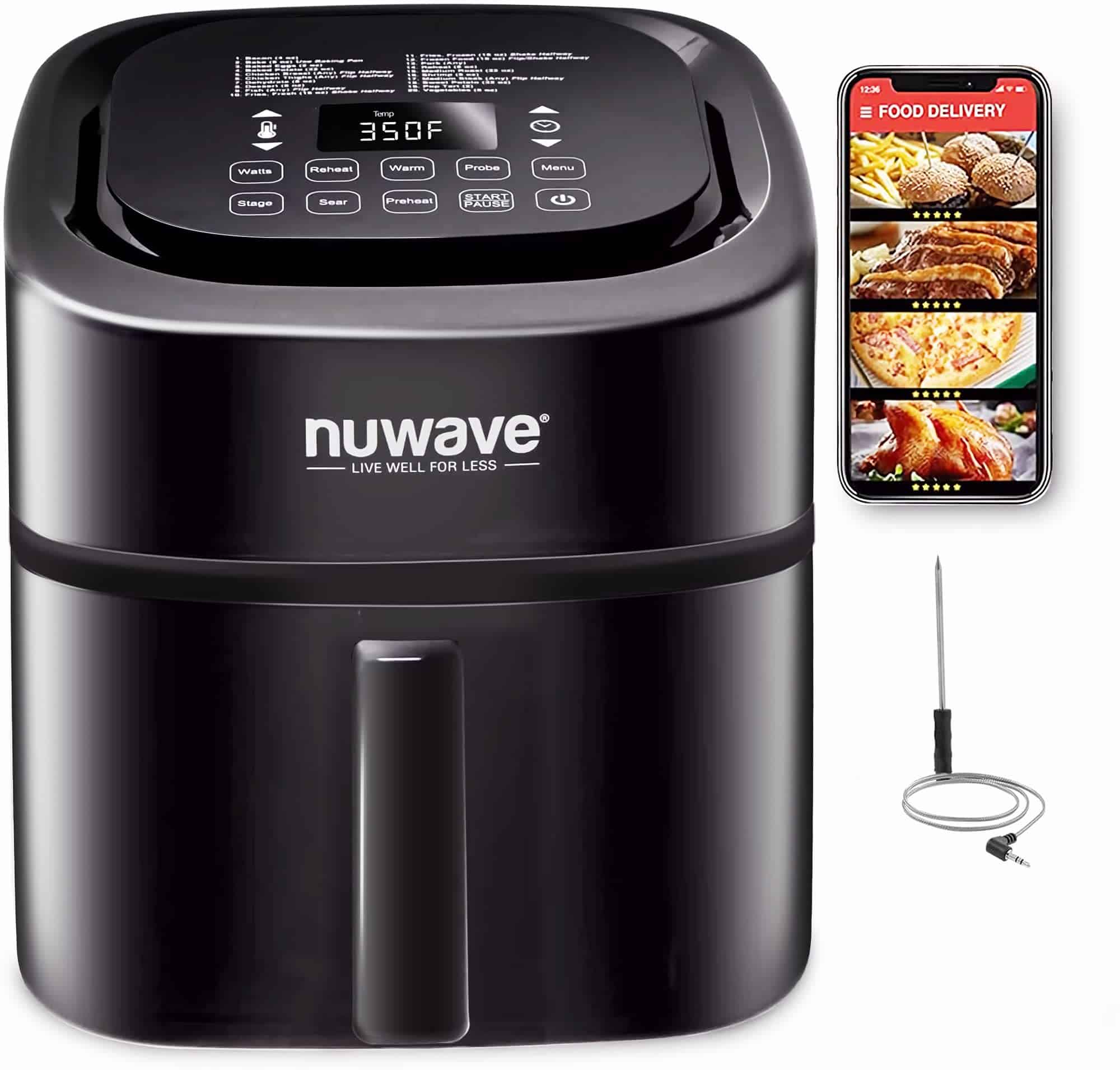 Nuwave Brio 8-Qt Air Fryer, Powerful 1800W, Easy-to-Read Cool White Display, Classic Black